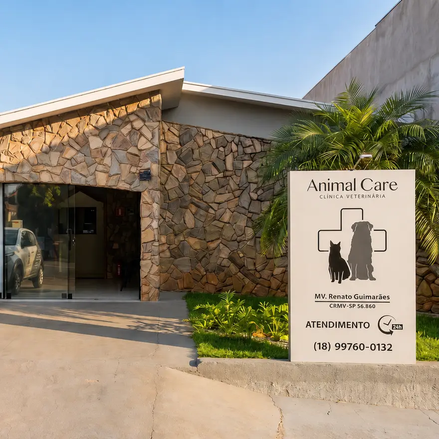 Fachada da Clínica Veterinária Animal Care na Av. Castro Alves, 523, em Dracena